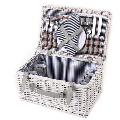 Classic 4 Person Picnic Basket Satin White (42x28x20cmH)