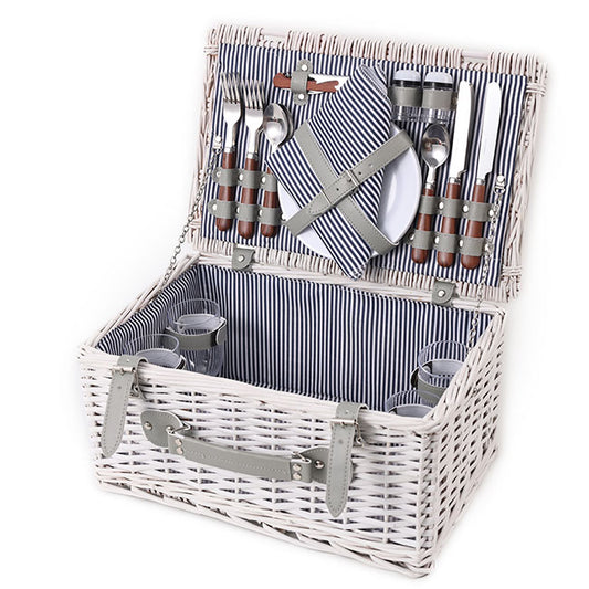 Classic 4 Person Picnic Basket Satin White (42x28x20cmH)