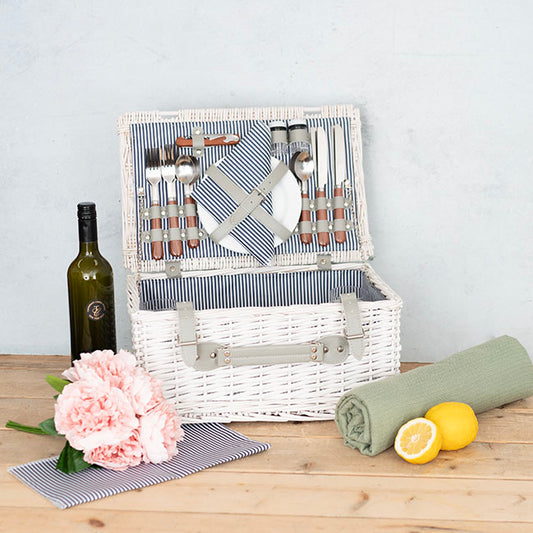 Classic 4 Person Picnic Basket Satin White (42x28x20cmH)