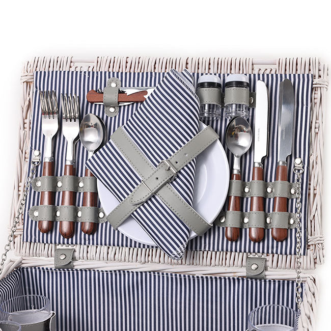 Classic 4 Person Picnic Basket Satin White (42x28x20cmH)