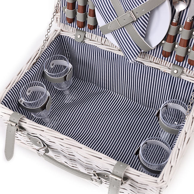 Classic 4 Person Picnic Basket Satin White (42x28x20cmH)