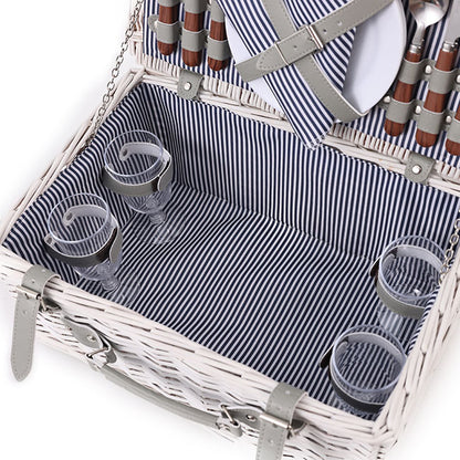 Classic 4 Person Picnic Basket Satin White (42x28x20cmH)