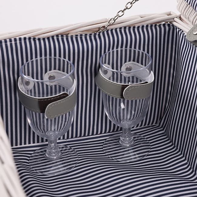 Classic 4 Person Picnic Basket Satin White (42x28x20cmH)