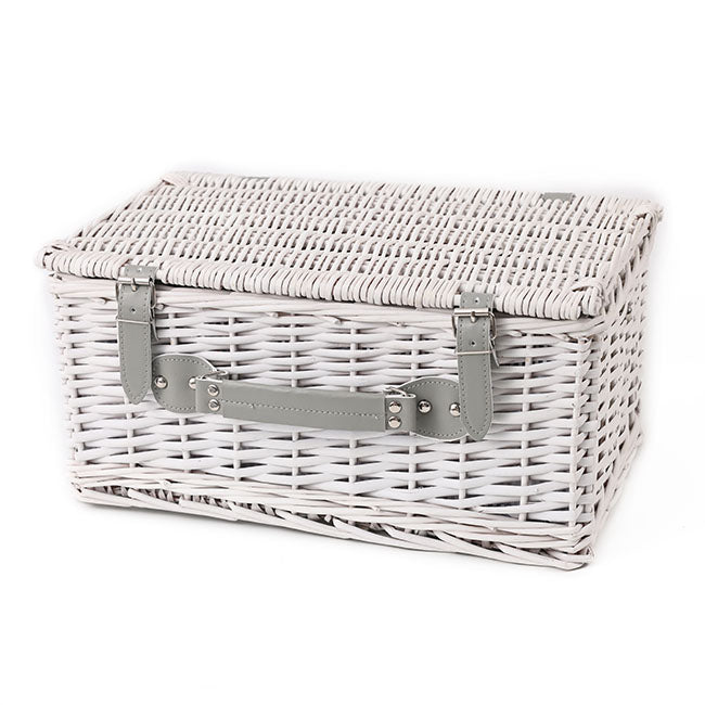 Classic 4 Person Picnic Basket Satin White (42x28x20cmH)