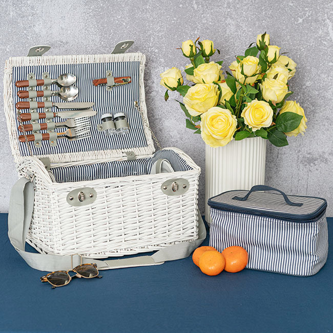 Dome 4 Person Picnic Basket Satin White (40x28x20cmH)