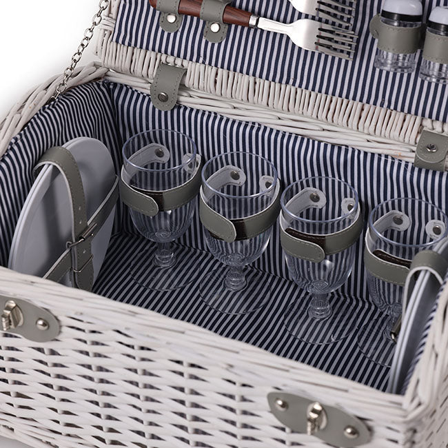 Dome 4 Person Picnic Basket Satin White (40x28x20cmH)