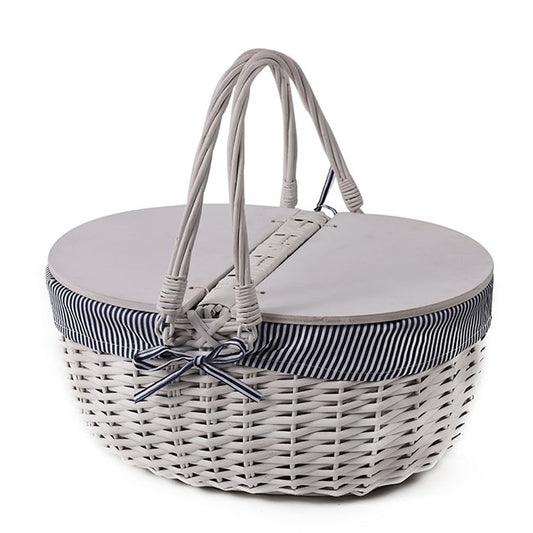 Picnic Basket w Cheese Board Lid White (45x33x21cmH)