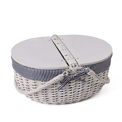 Picnic Basket w Cheese Board Lid White (45x33x21cmH)