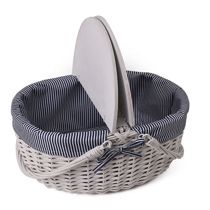Picnic Basket w Cheese Board Lid White (45x33x21cmH)