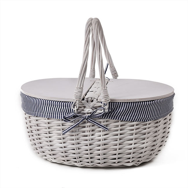 Picnic Basket w Cheese Board Lid White (45x33x21cmH)