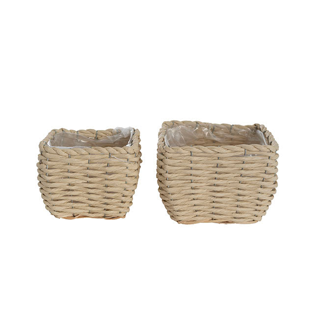 Seagrass Planter Squat Set of 2 Natural White (19x19x13cmH)