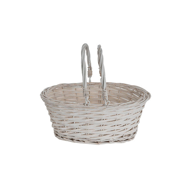 Wicker Basket with Handles Oval White (35x30x15cmH)