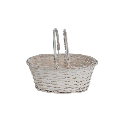 Wicker Basket with Handles Oval White (35x30x15cmH)