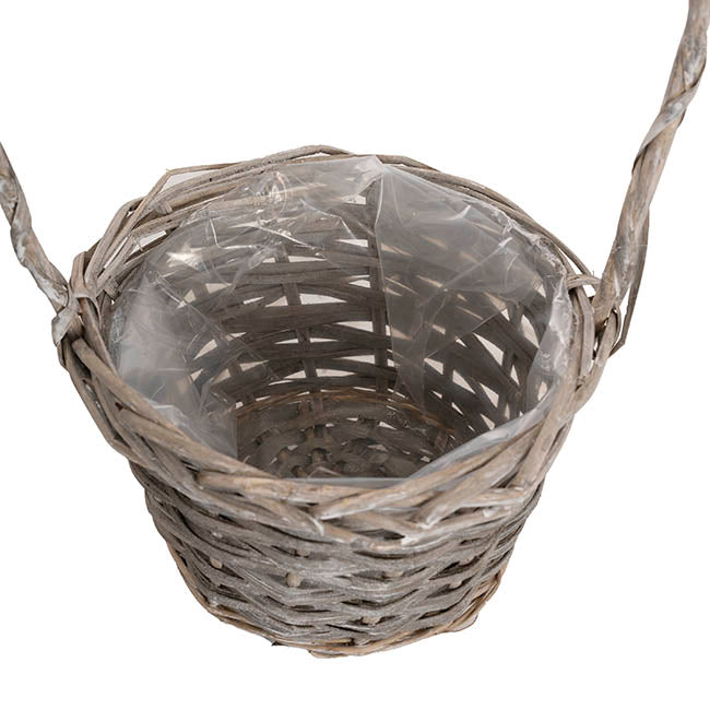 Flower Girl Basket Long Handle Set 3 Gry w Liner (26Dx17cmH)