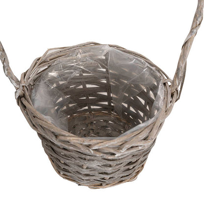 Flower Girl Basket Long Handle Set 3 Gry w Liner (26Dx17cmH)
