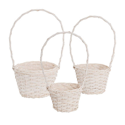 Flower Girl Basket Long Handle Set 3 White (26Dx17cmH)