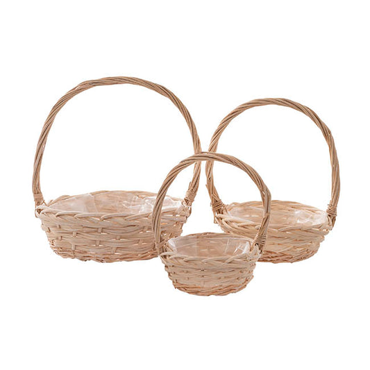 WIllow Basket With Handles Set 3 White (28Dx32cmH)