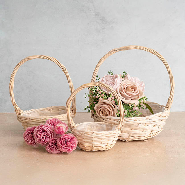 WIllow Basket With Handles Set 3 White (28Dx32cmH)
