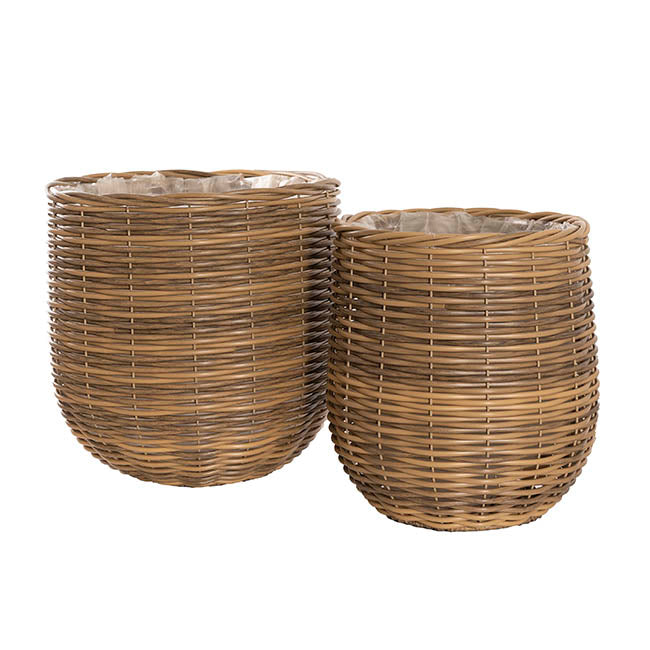 Artificial Rattan Cylinder Basket Planter Set 2 (46Dx43cmH)