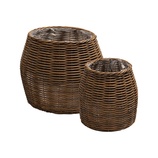 Artificial Ratten Sturdy Basket Planter Set 2 (45Dx47cmH)