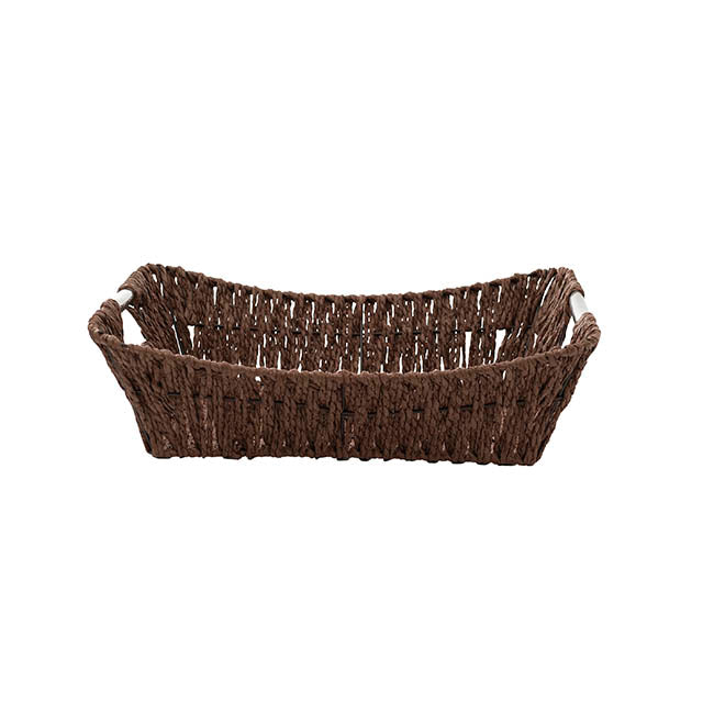 Paper Rope Tray w Metal Handles Rectangle Brown(34x27x9cm)