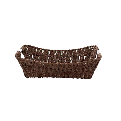 Paper Rope Tray w Metal Handles Rectangle Brown(34x27x9cm)