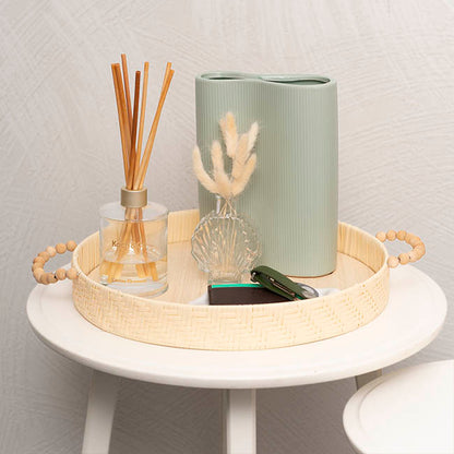 Woven Basket Round W Handles Light Brown (37x37x5cmH)