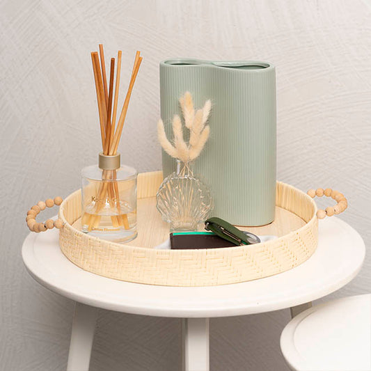 Woven Basket Round W Handles Light Brown (37x37x5cmH)