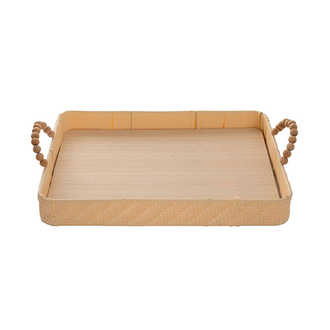 Woven Basket Rectangle W Handles Lgt Brown (40x30x5cmH)