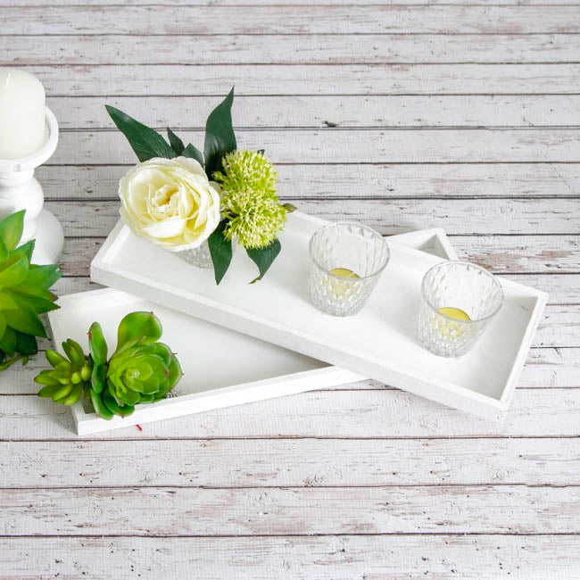 Wooden Tray Low Edge Rectangle White Wash (41x15x2.6cmH)