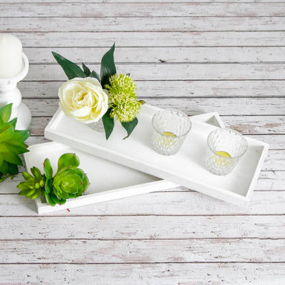 Wooden Tray Low Edge Rectangle White Wash (41x15x2.6cmH)