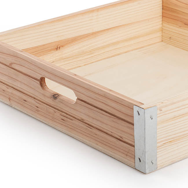 Wooden Gourmet Hamper Tray Metal Natural (35x35x9cmH)