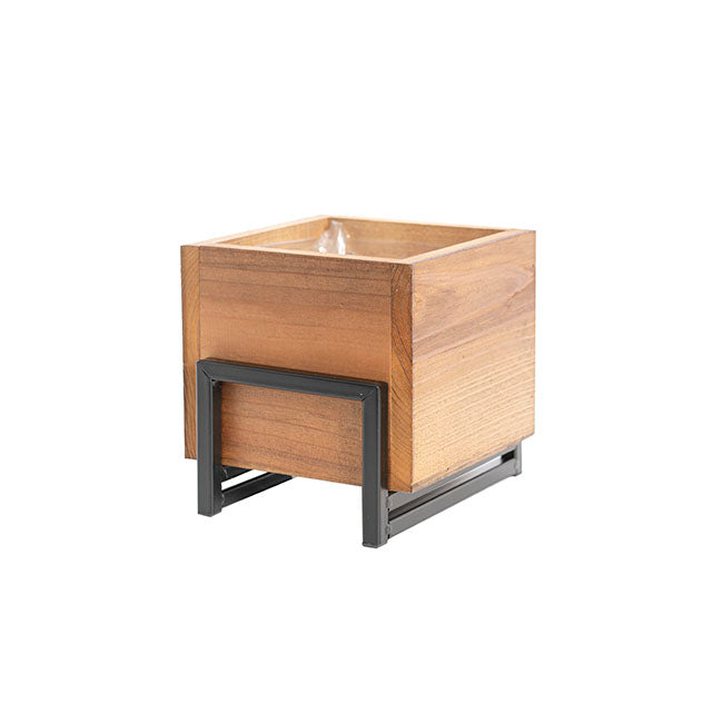 Organic Reclaimed Wooden Pot Planter With Stand 18x16x18cmH