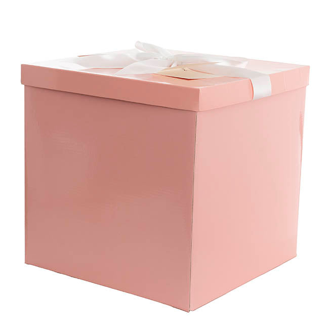 Gift Box Jumbo with Bow Flat Pack Baby Pink (305x300x300mmH)
