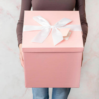 Gift Box Jumbo with Bow Flat Pack Baby Pink (305x300x300mmH)