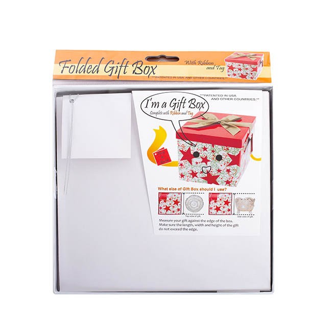 Gift Box Jumbo with Bow Flat Pack White (305x300x300mmH)