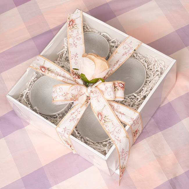 Gift Hamper Box with PVC Lid Square White (30Lx30Wx12Hcm)