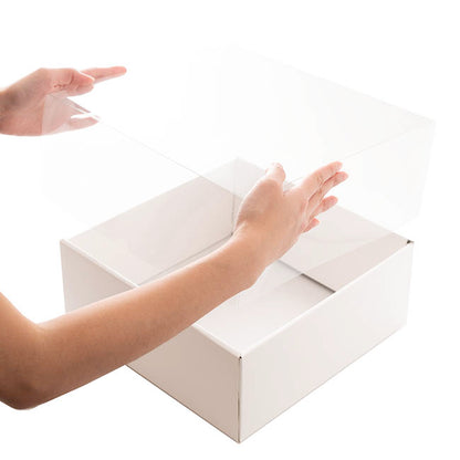 Gift Hamper Box with PVC Lid Square White (30Lx30Wx12Hcm)