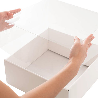 Gift Hamper Box with PVC Lid Square White (30Lx30Wx12Hcm)