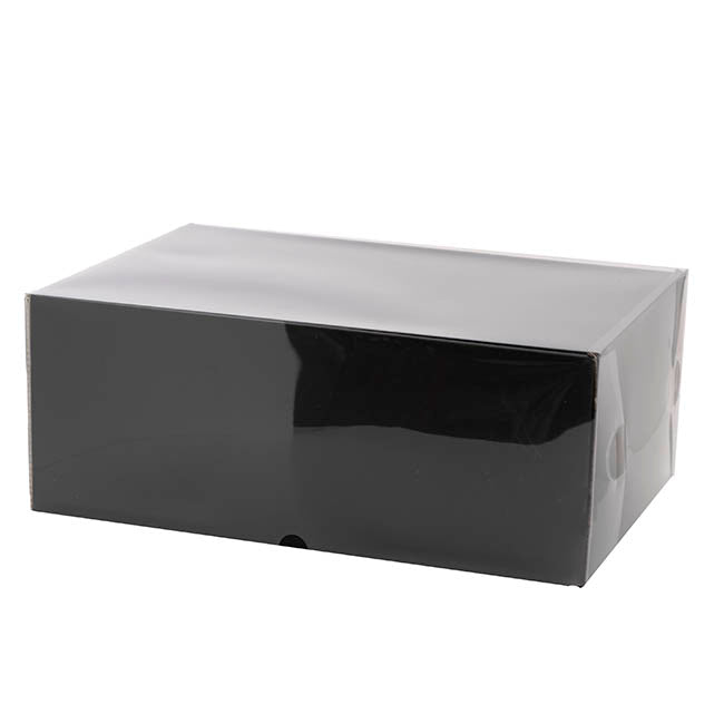 Gift Hamper Box with PVC Lid Rectangle Black (36Lx25Wx14Hcm)
