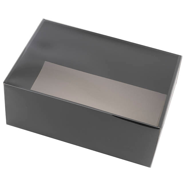 Gift Hamper Box with PVC Lid Rectangle Black (36Lx25Wx14Hcm)