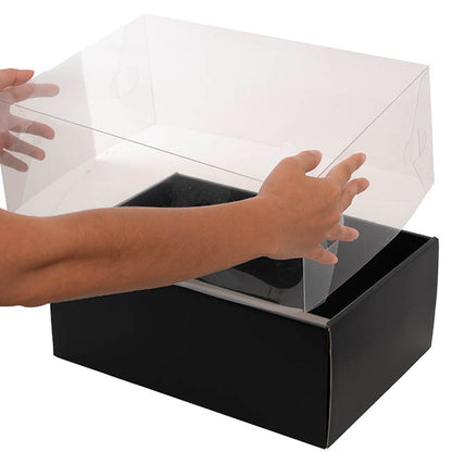 Gift Hamper Box with PVC Lid Rectangle Black (36Lx25Wx14Hcm)