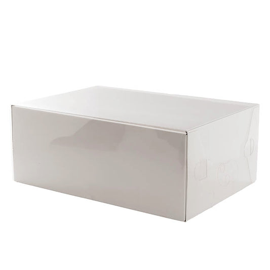 Gift Hamper Box with PVC Lid Rectangle White (36Lx25Wx14Hcm)