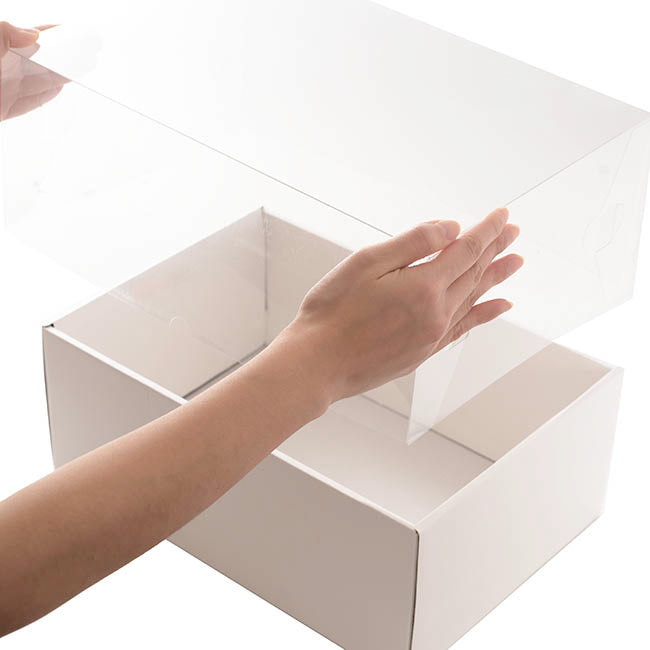 Gift Hamper Box with PVC Lid Rectangle White (36Lx25Wx14Hcm)