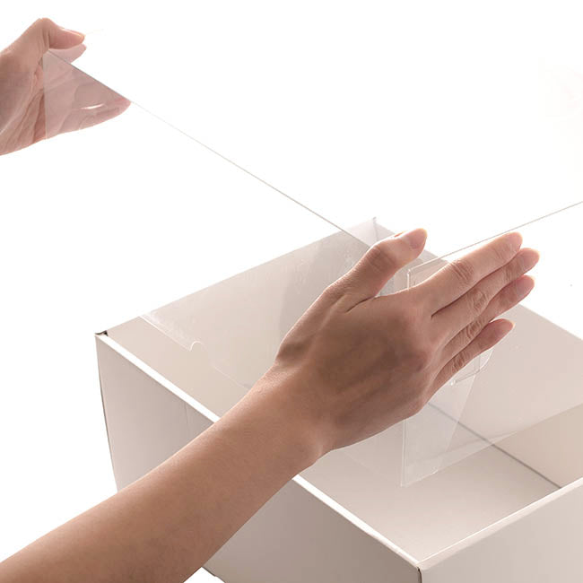 Gift Hamper Box with PVC Lid Rectangle White (36Lx25Wx14Hcm)