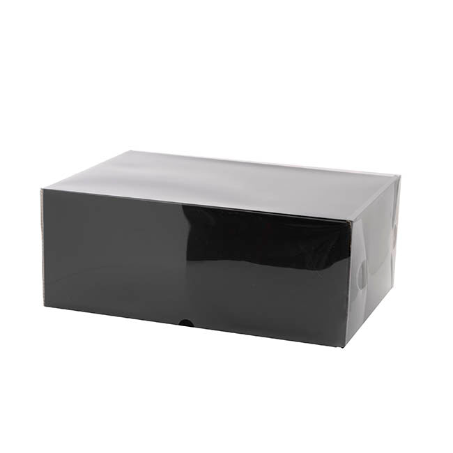 Gift Hamper Box with PVC Lid Rectangle Black (30Lx20Wx12Hcm)