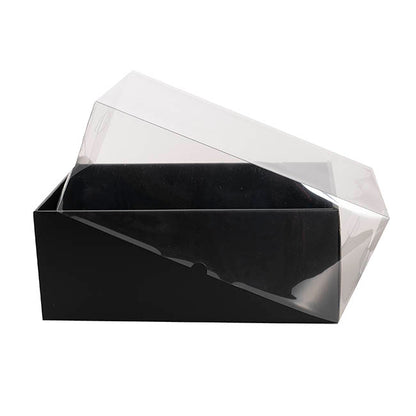 Gift Hamper Box with PVC Lid Rectangle Black (30Lx20Wx12Hcm)