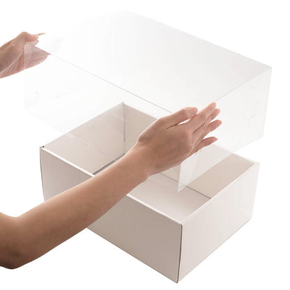 Gift Hamper Box with PVC Lid Rectangle White (30Lx20Wx12Hcm)