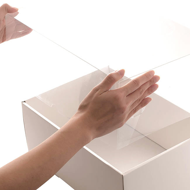 Gift Hamper Box with PVC Lid Rectangle White (30Lx20Wx12Hcm)