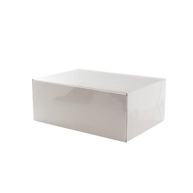 Gift Hamper Box with PVC Lid Rectangle White (25Lx20Wx10Hcm)